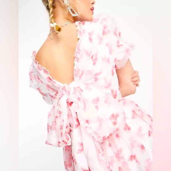 SISTER JANE Rare Midi Puff Smock Dress in Pink Floral Jacquard Size Medium NEW! - Picture 3 of 16